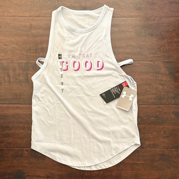 Under Armour Tops - Under Armour Women's Blue Muscle Tee with Pink/Purple and White Graphic